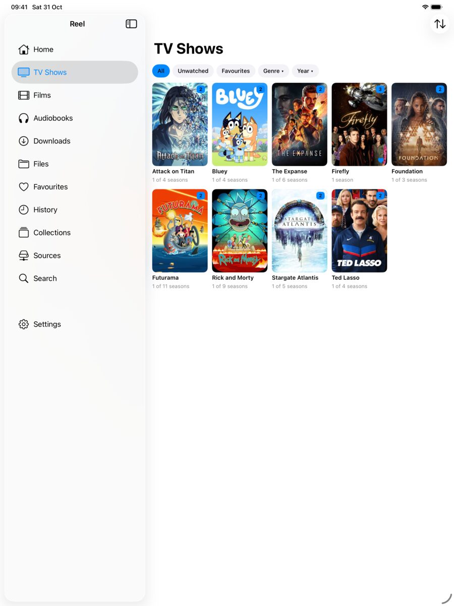 TV Shows grid on iPad with unwatched counts