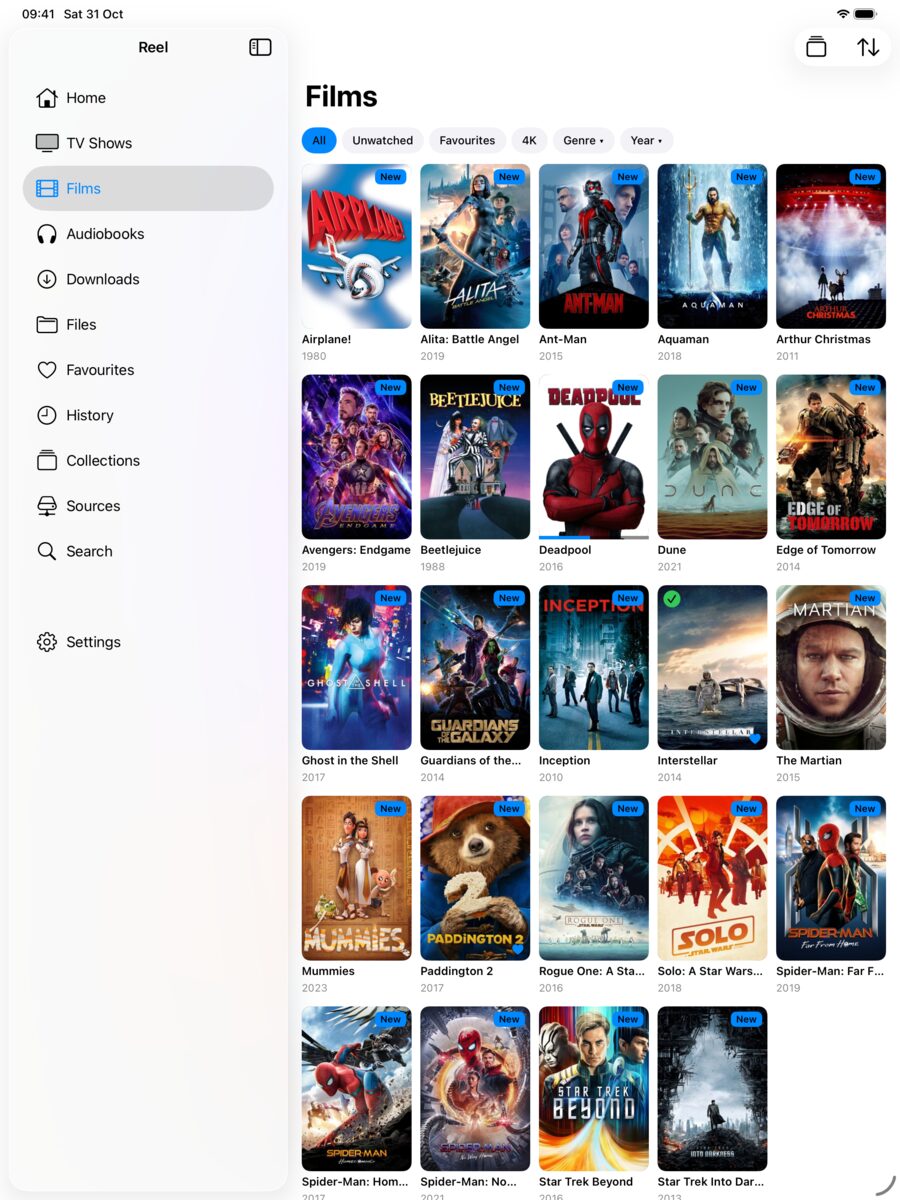 Films grid on iPad with filters