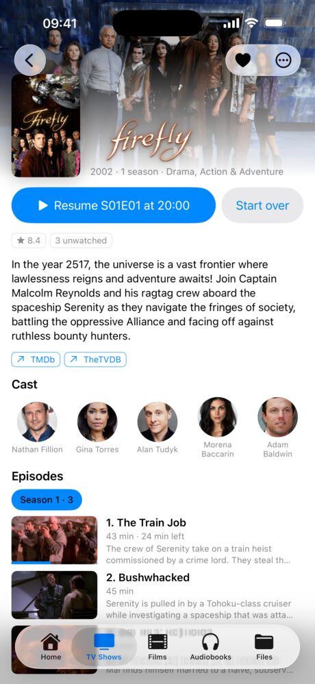 A show page on iPhone
