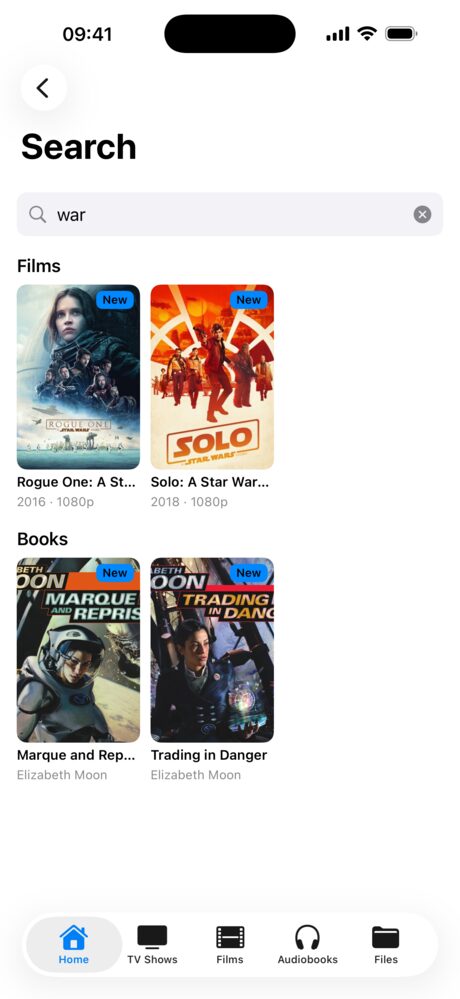 Search on iPhone finding films and books